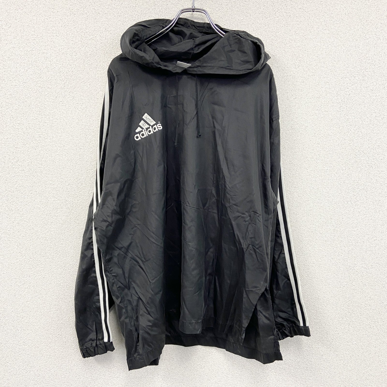 90s～　adidas　アディダス　ナイロンパーカー　ウインドブレーカー　ヴィンテージ　黒　ブラック　Oサイズ