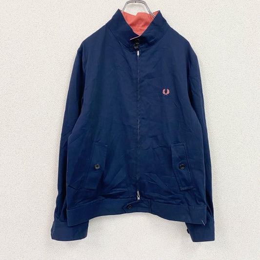 FRED PERRY　フレッドペリー　リバーシブルハリントンジャケット　フェード　刺繍ロゴ　紺　ネイビー　赤　レッド　Lサイズ　