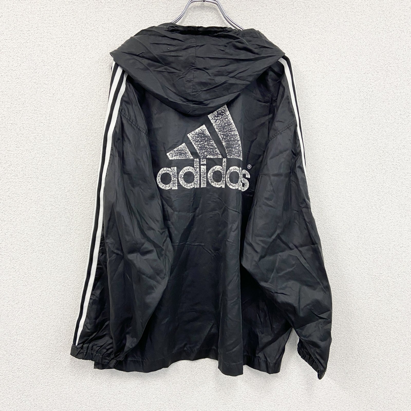 90s～　adidas　アディダス　ナイロンパーカー　ウインドブレーカー　ヴィンテージ　黒　ブラック　Oサイズ