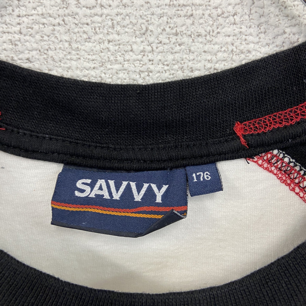 古着 used　SAVVY　タンクトップシャツ　ノースリーブ　ラグランデザイン　クルーネック　カジュアル　レトロ　バイカラー　黒　白　Lサイズ