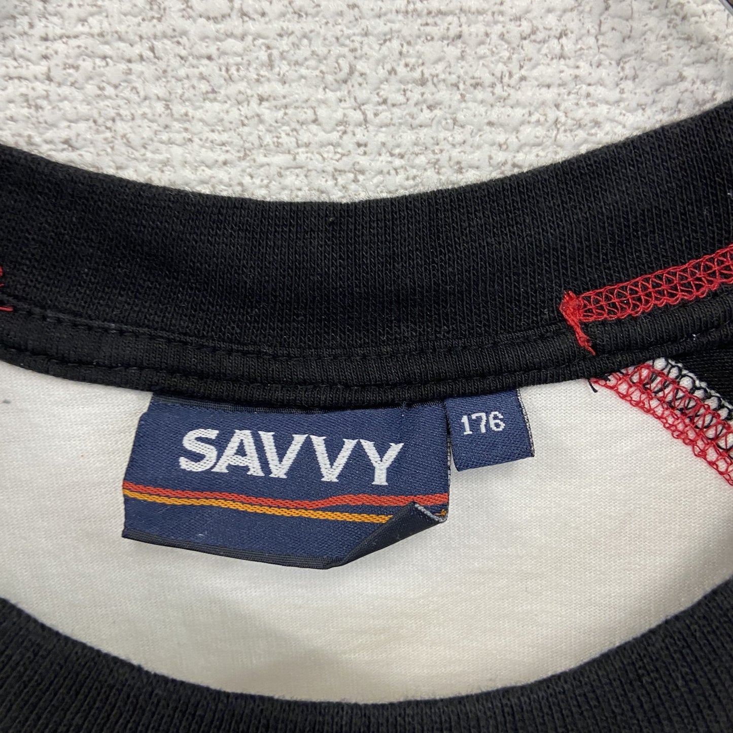 古着 used　SAVVY　タンクトップシャツ　ノースリーブ　ラグランデザイン　クルーネック　カジュアル　レトロ　バイカラー　黒　白　Lサイズ