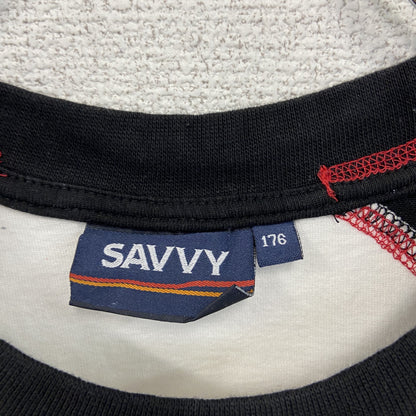 古着 used　SAVVY　タンクトップシャツ　ノースリーブ　ラグランデザイン　クルーネック　カジュアル　レトロ　バイカラー　黒　白　Lサイズ