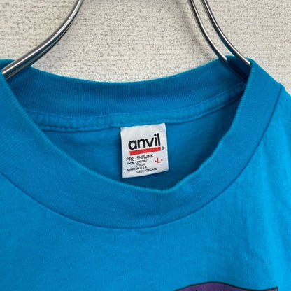 古着 used　anvil　アンビル　半袖プリントTシャツ　シングルステッチ　ブルー　ギャラクシー　地球　Lサイズ