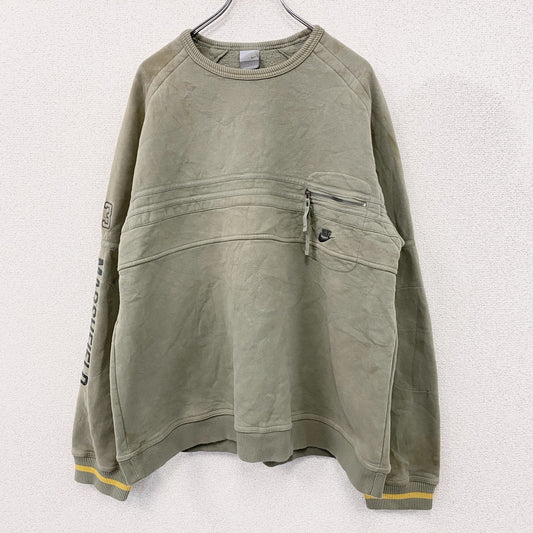 00s　NIKE　ナイキ　スウェット/トレーナー　ラグランスリーブ　裏起毛　ポケット付き　ヴィンテージ　カーキ　XXLサイズ