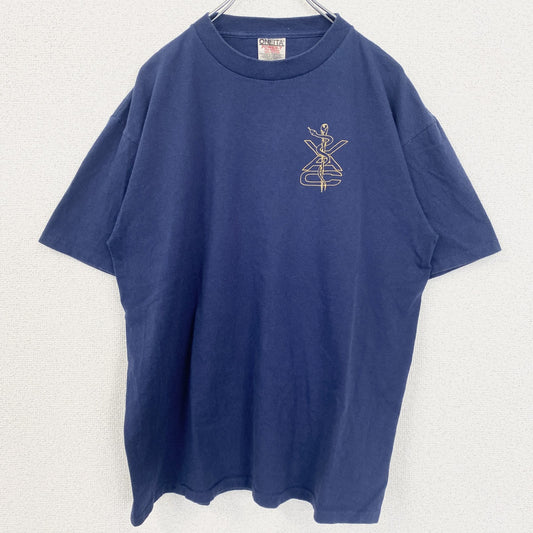 古着 used　90s　ONEITA　半袖ワンポイントTシャツ　レトロ　ネイビー　紺　シングルステッチ　ヴィンテージ　2XLサイズ