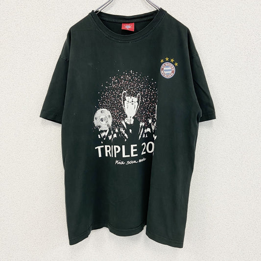 古着 used　FCBAYEAN MUNCHEN　半袖プリントTシャツ　TRIPLE　レトロ　黒　クルーネック　XLサイズ