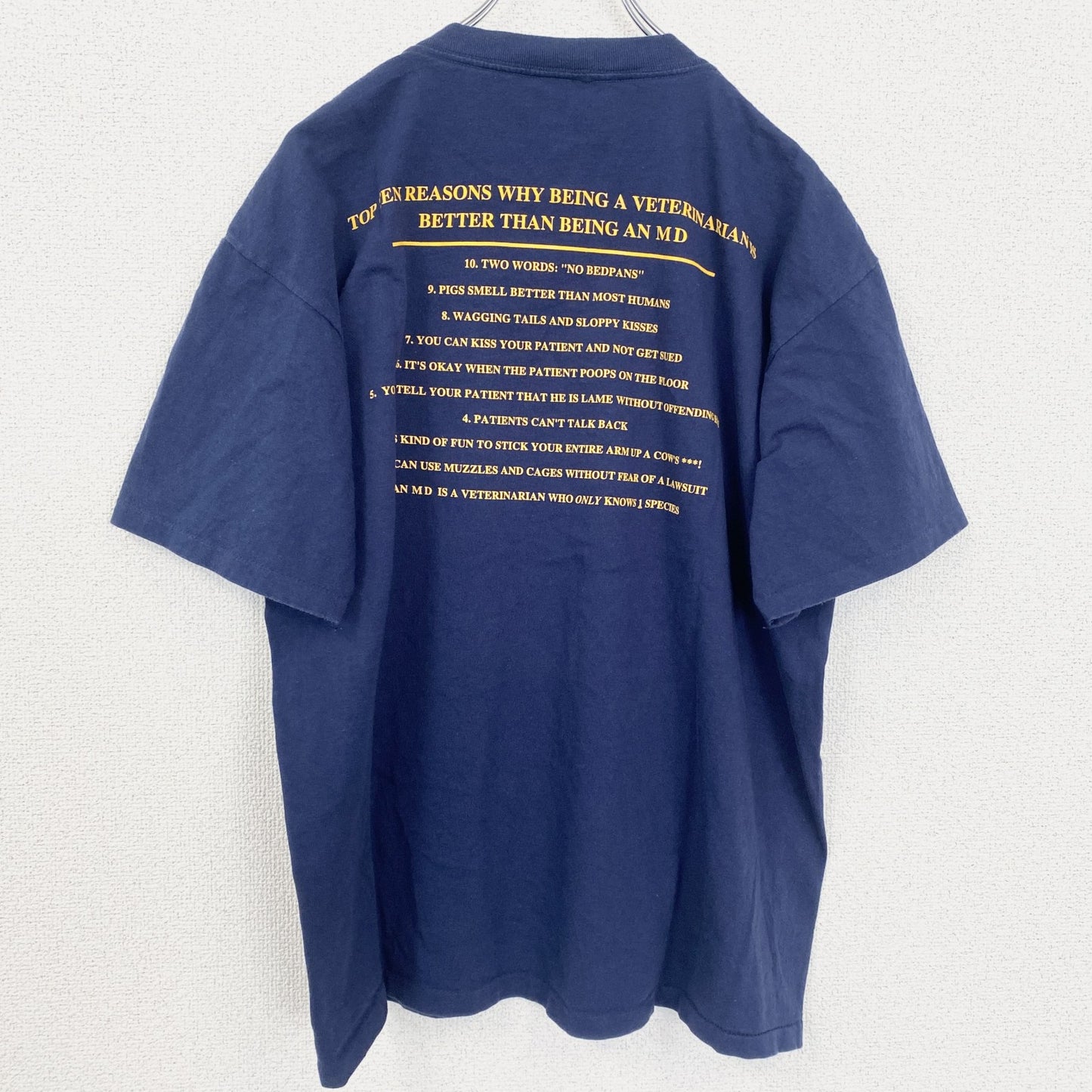古着 used　90s　ONEITA　半袖ワンポイントTシャツ　レトロ　ネイビー　紺　シングルステッチ　ヴィンテージ　2XLサイズ
