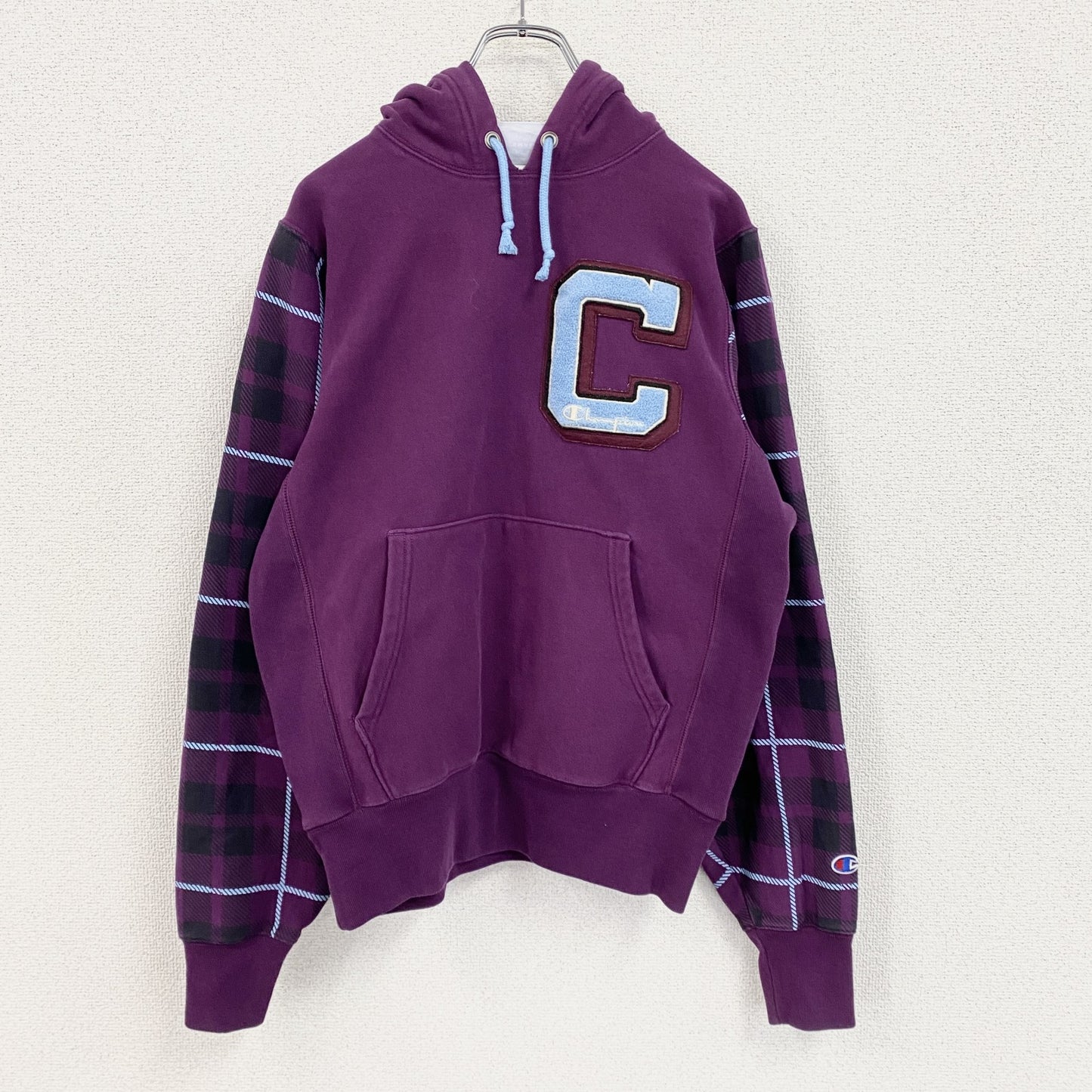 Champion　チャンピオン　リバースウィーブ　スウェットパーカー/フーディー　チェック柄　紫　パープル　Sサイズ