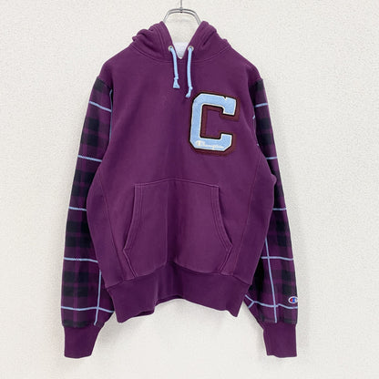Champion　チャンピオン　リバースウィーブ　スウェットパーカー/フーディー　チェック柄　紫　パープル　Sサイズ