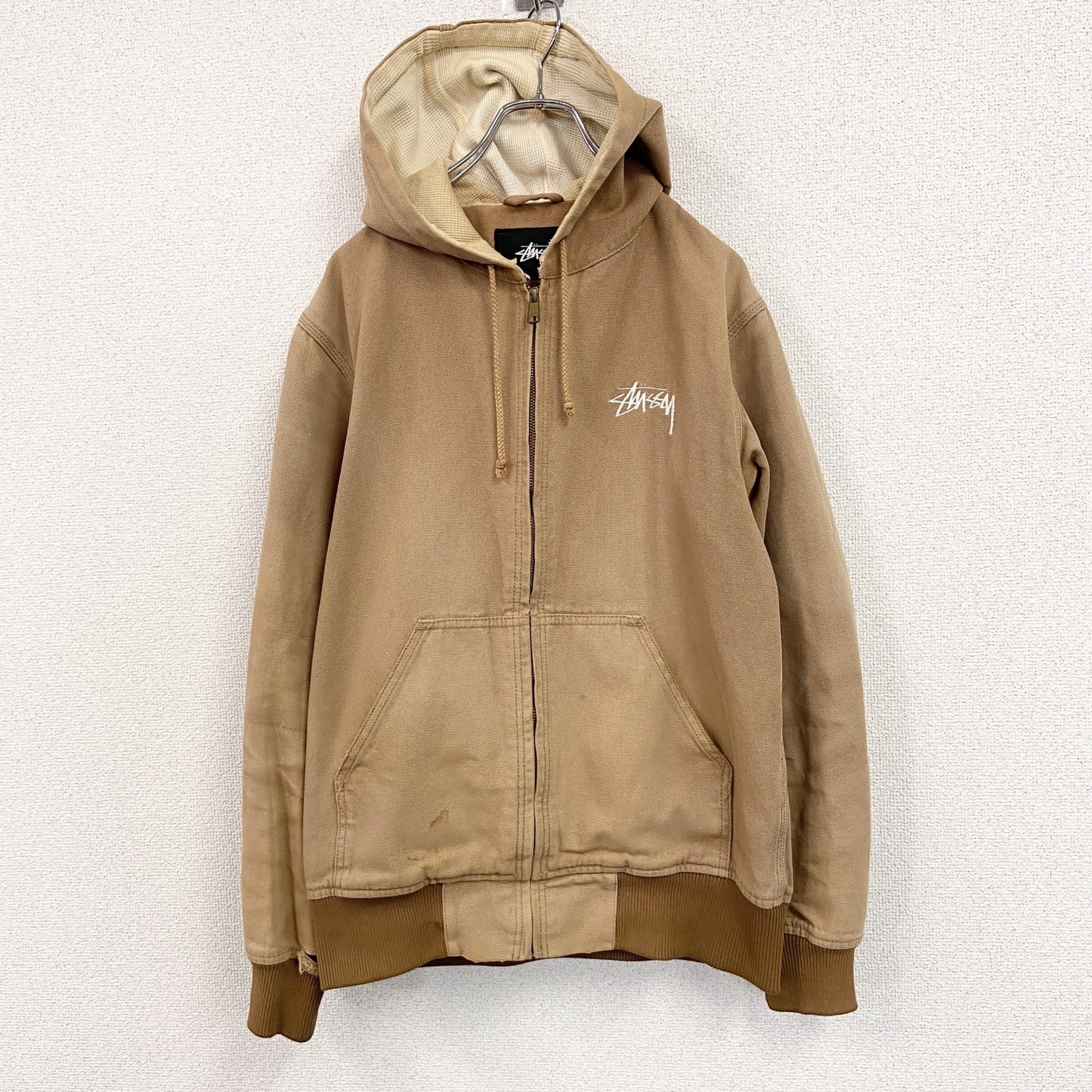 STUSSY　ステューシー　フルジップダックパーカー　アクティブジャケットタイプ　デカロゴ　ブラウン　Mサイズ