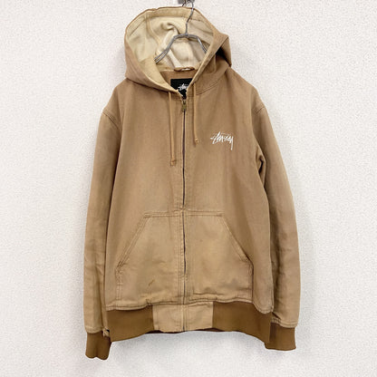 STUSSY　ステューシー　フルジップダックパーカー　アクティブジャケットタイプ　デカロゴ　ブラウン　Mサイズ