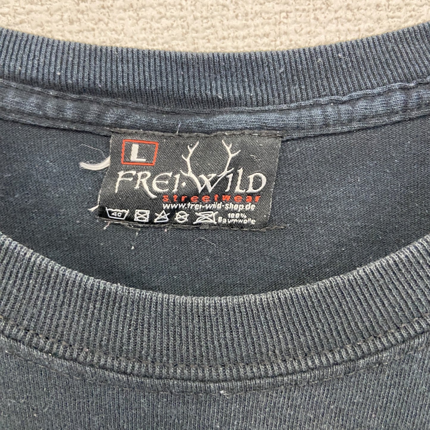 古着 used　FREI WILD　半袖プリントTシャツ　エンジンモーター　レトロデザイン　黒　ブラック　クルーネック　Lサイズ