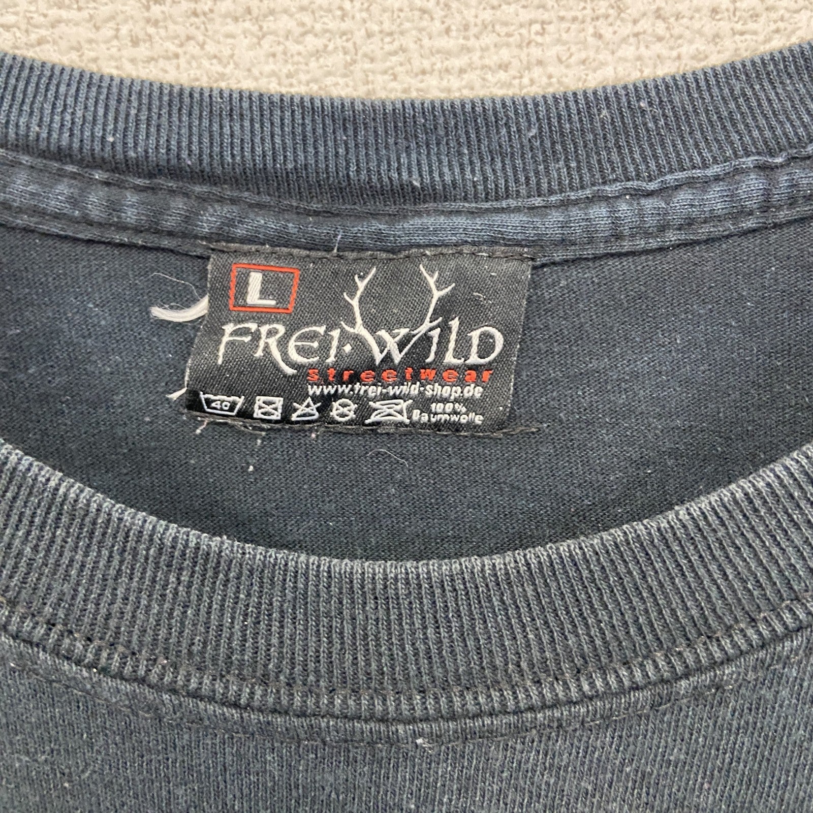 古着 used　FREI WILD　半袖プリントTシャツ　エンジンモーター　レトロデザイン　黒　ブラック　クルーネック　Lサイズ