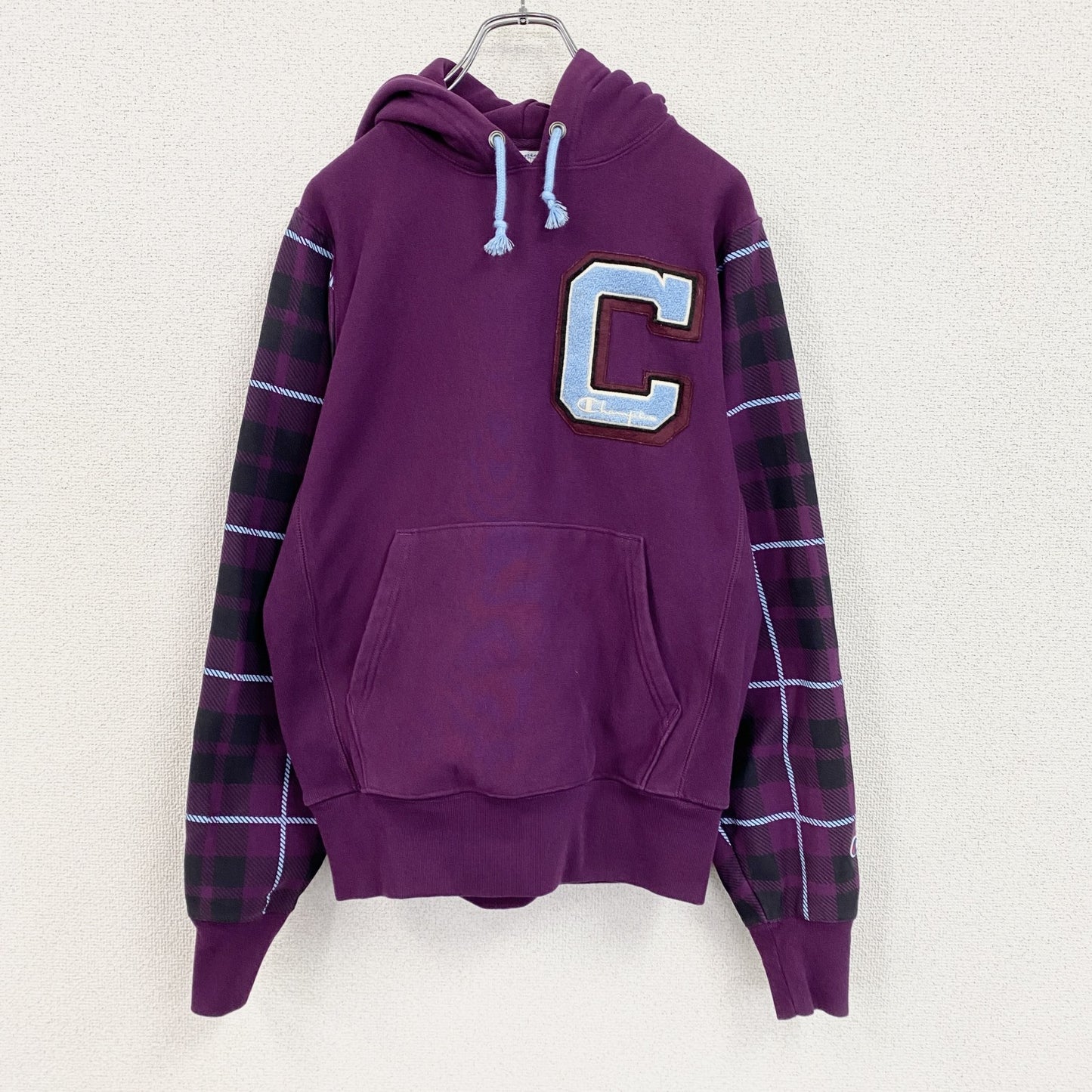 Champion　チャンピオン　リバースウィーブ　スウェットパーカー/フーディー　チェック柄　紫　パープル　Sサイズ