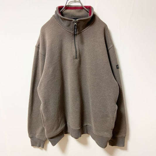 IZOD　アイゾッド　ハーフジップスウェット/トレーナー　ワンポイント　フェード　ハイネック　茶色　ブラウン　XLサイズ
