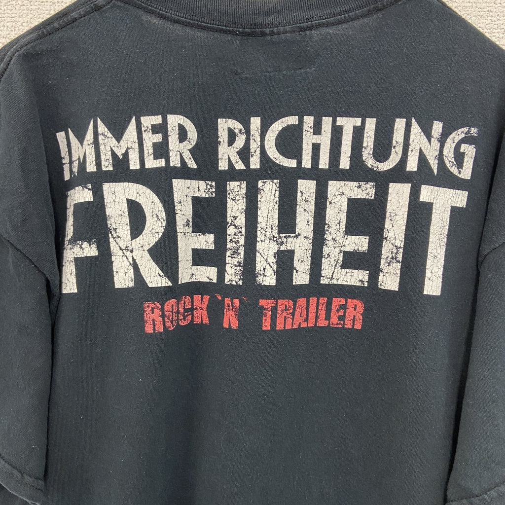 古着 used　FREI WILD　半袖プリントTシャツ　エンジンモーター　レトロデザイン　黒　ブラック　クルーネック　Lサイズ