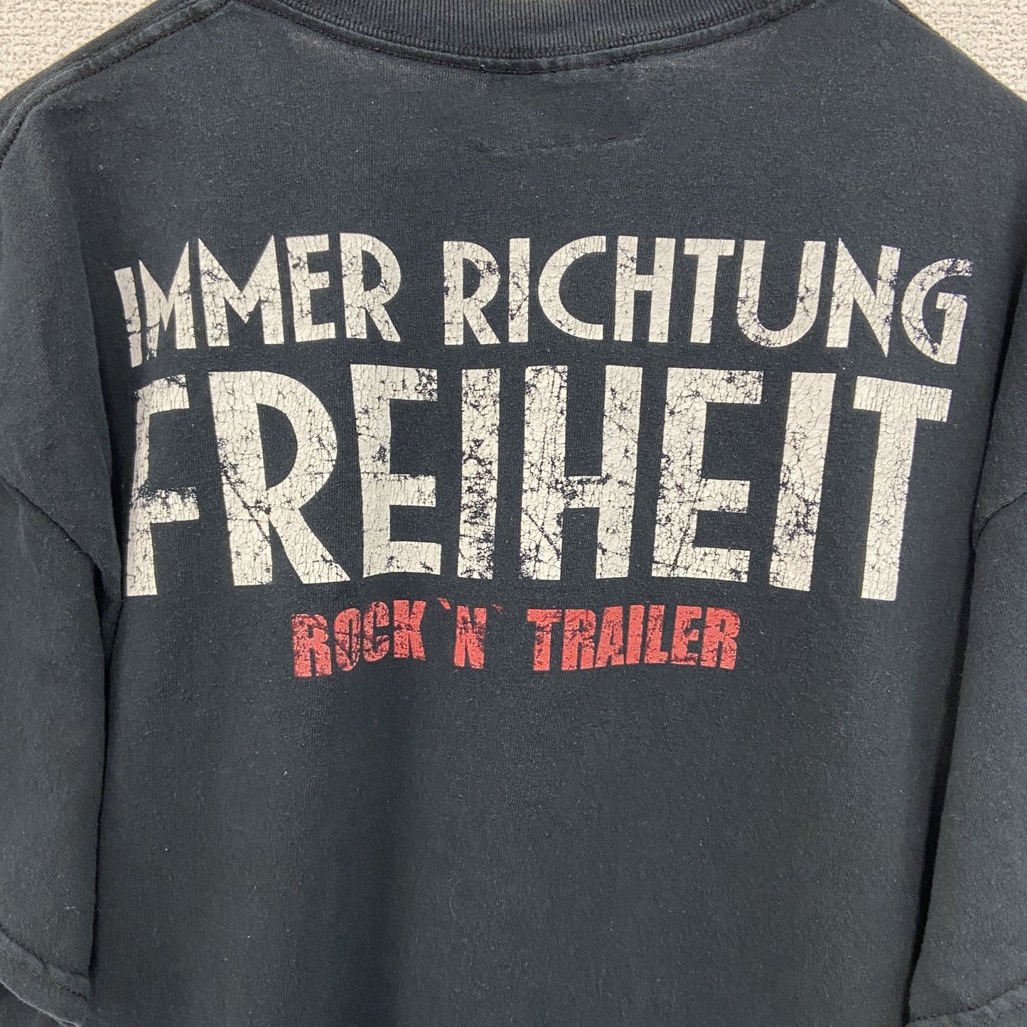 古着 used　FREI WILD　半袖プリントTシャツ　エンジンモーター　レトロデザイン　黒　ブラック　クルーネック　Lサイズ