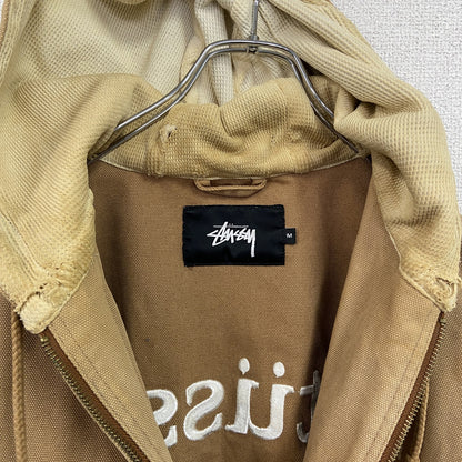 STUSSY　ステューシー　フルジップダックパーカー　アクティブジャケットタイプ　デカロゴ　ブラウン　Mサイズ