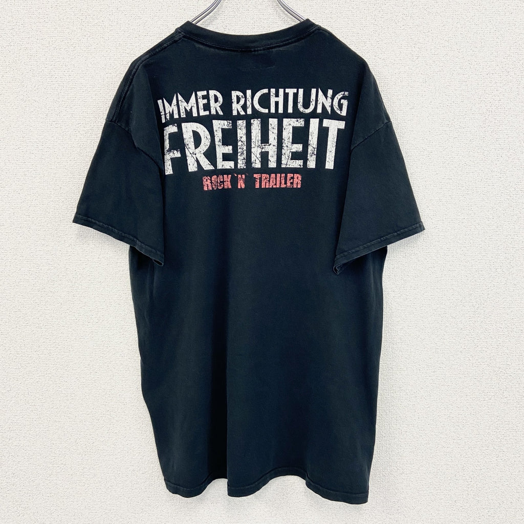 古着 used　FREI WILD　半袖プリントTシャツ　エンジンモーター　レトロデザイン　黒　ブラック　クルーネック　Lサイズ