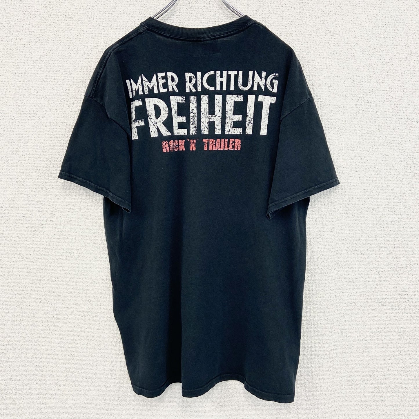 古着 used　FREI WILD　半袖プリントTシャツ　エンジンモーター　レトロデザイン　黒　ブラック　クルーネック　Lサイズ