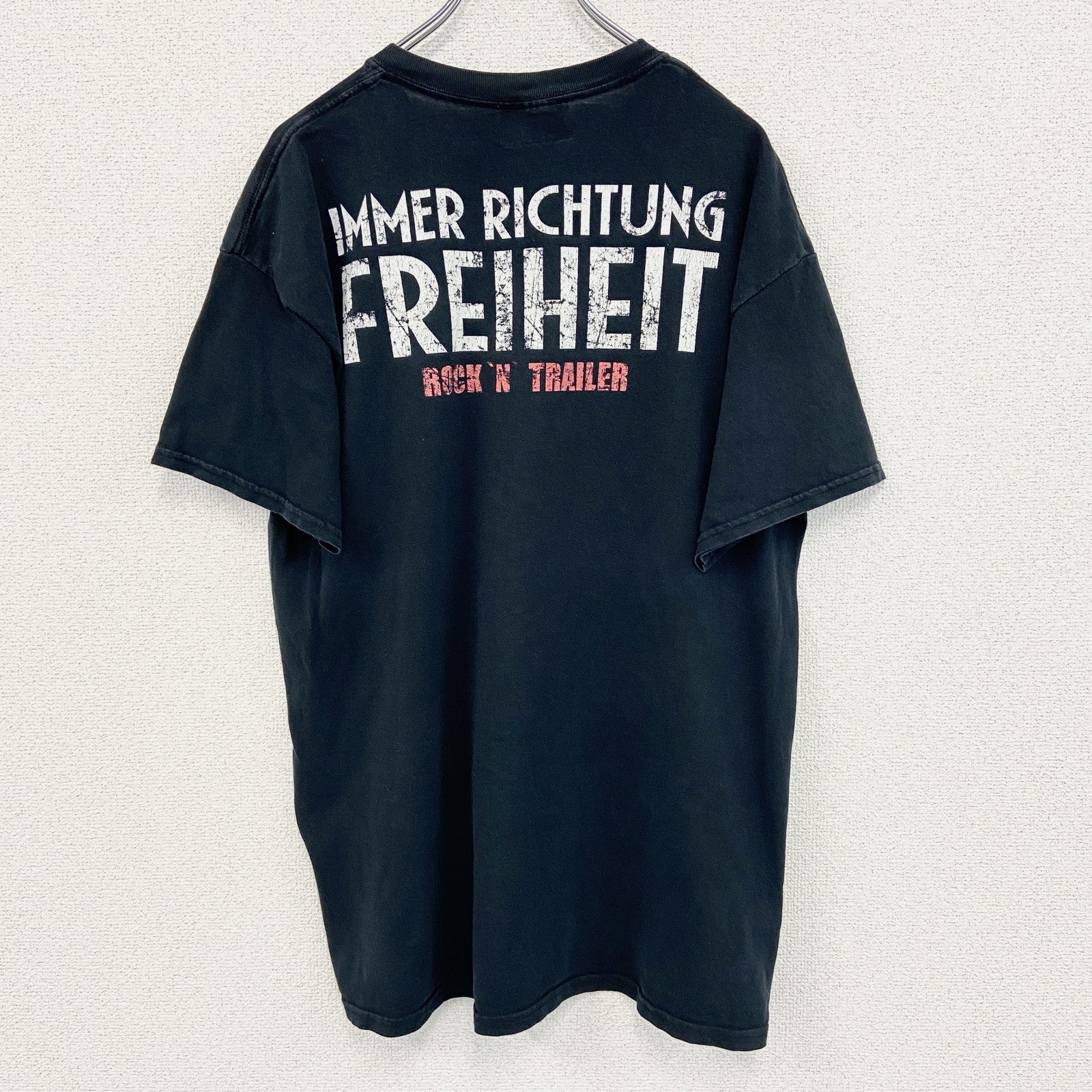 古着 used　FREI WILD　半袖プリントTシャツ　エンジンモーター　レトロデザイン　黒　ブラック　クルーネック　Lサイズ