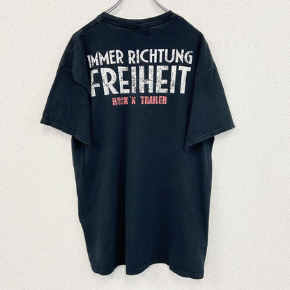 古着 used　FREI WILD　半袖プリントTシャツ　エンジンモーター　レトロデザイン　黒　ブラック　クルーネック　Lサイズ