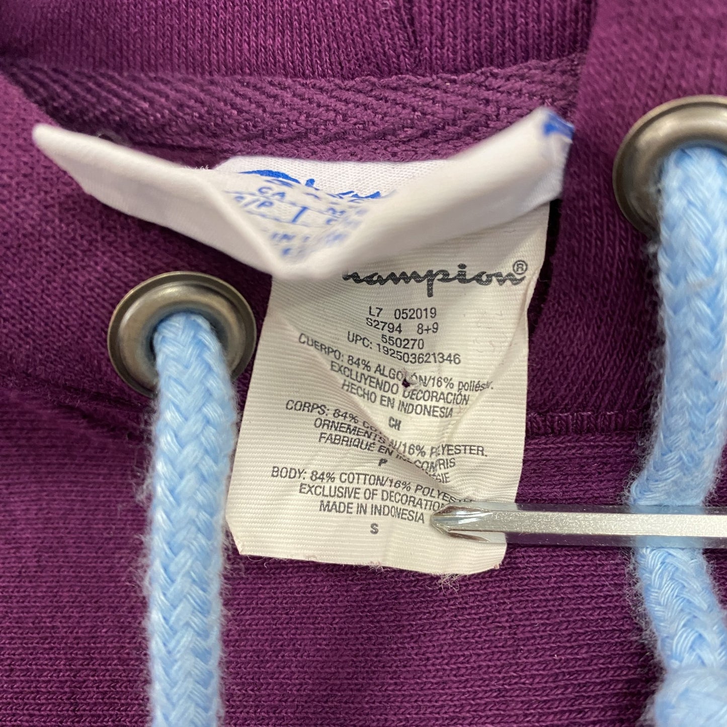 Champion　チャンピオン　リバースウィーブ　スウェットパーカー/フーディー　チェック柄　紫　パープル　Sサイズ