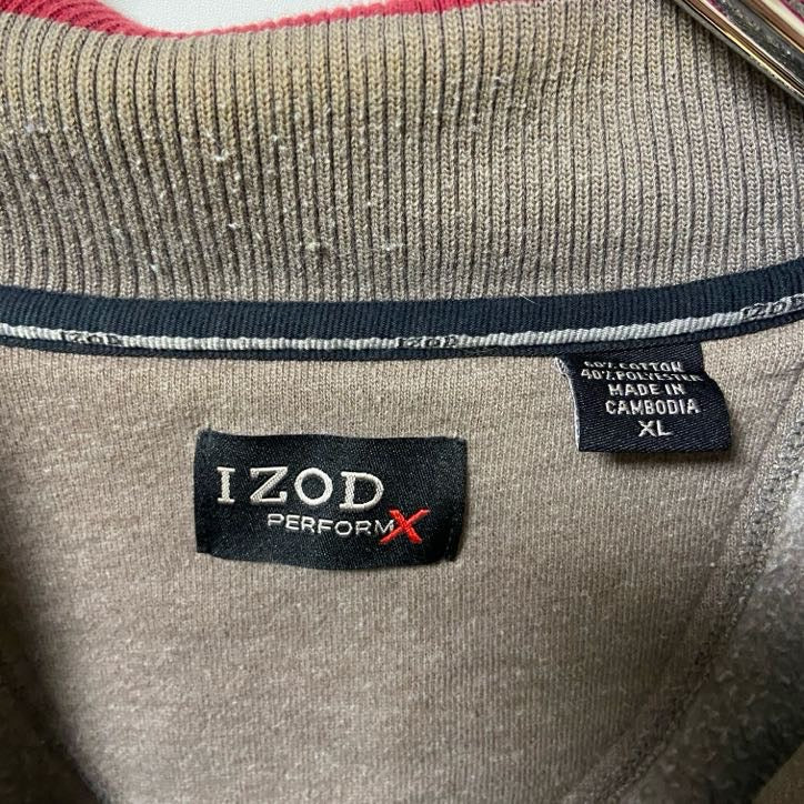 IZOD　アイゾッド　ハーフジップスウェット/トレーナー　ワンポイント　フェード　ハイネック　茶色　ブラウン　XLサイズ