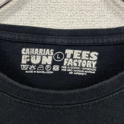 古着 used　TEES FACTORY　半袖プリントTシャツ　トカゲ　カジュアルデザイン　黒　ブラック　クルーネック　Lサイズ