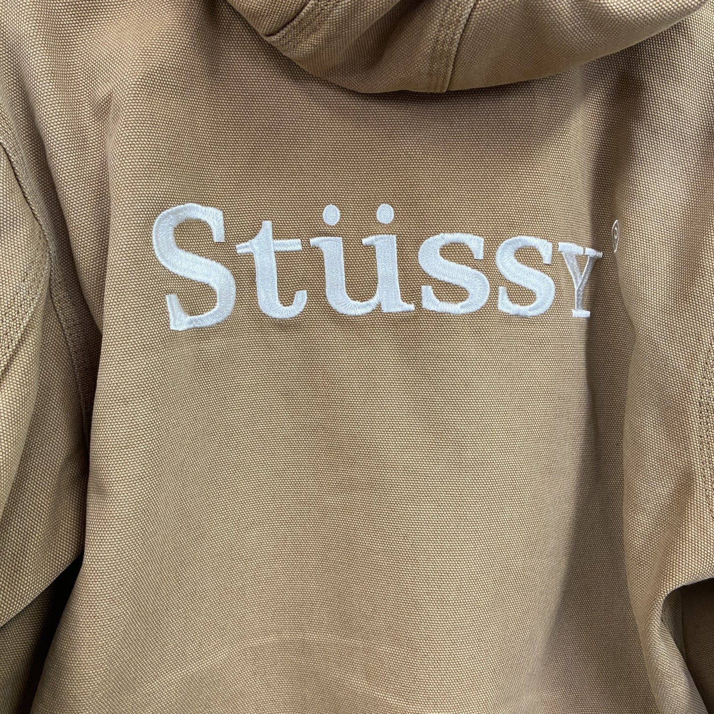 STUSSY　ステューシー　フルジップダックパーカー　アクティブジャケットタイプ　デカロゴ　ブラウン　Mサイズ