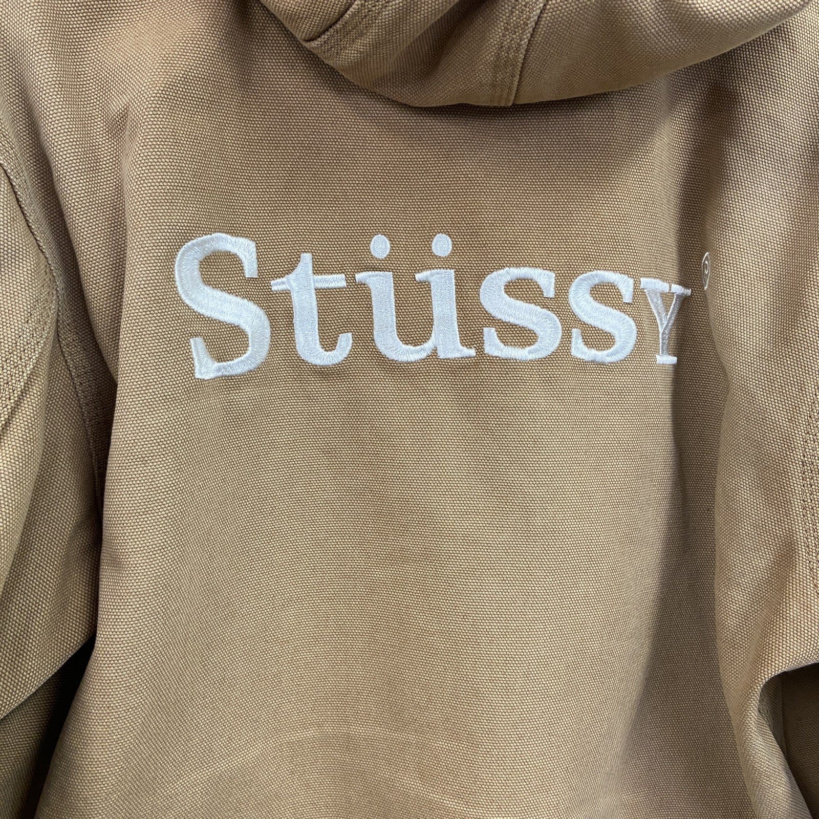 STUSSY　ステューシー　フルジップダックパーカー　アクティブジャケットタイプ　デカロゴ　ブラウン　Mサイズ