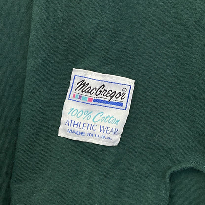 古着 used　半袖レイヤードTシャツ　グリーン　パープル　切り替え　ワンポイント　クルーネック　USA製　Lサイズ