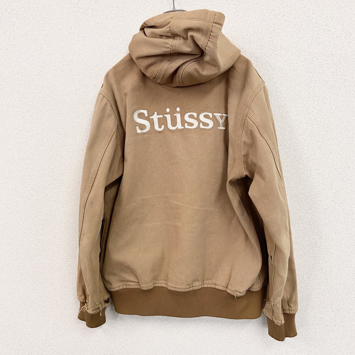 STUSSY　ステューシー　フルジップダックパーカー　アクティブジャケットタイプ　デカロゴ　ブラウン　Mサイズ