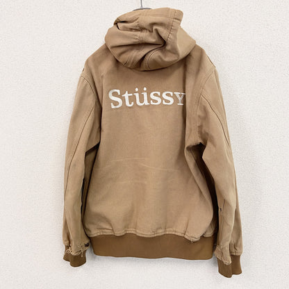 STUSSY　ステューシー　フルジップダックパーカー　アクティブジャケットタイプ　デカロゴ　ブラウン　Mサイズ