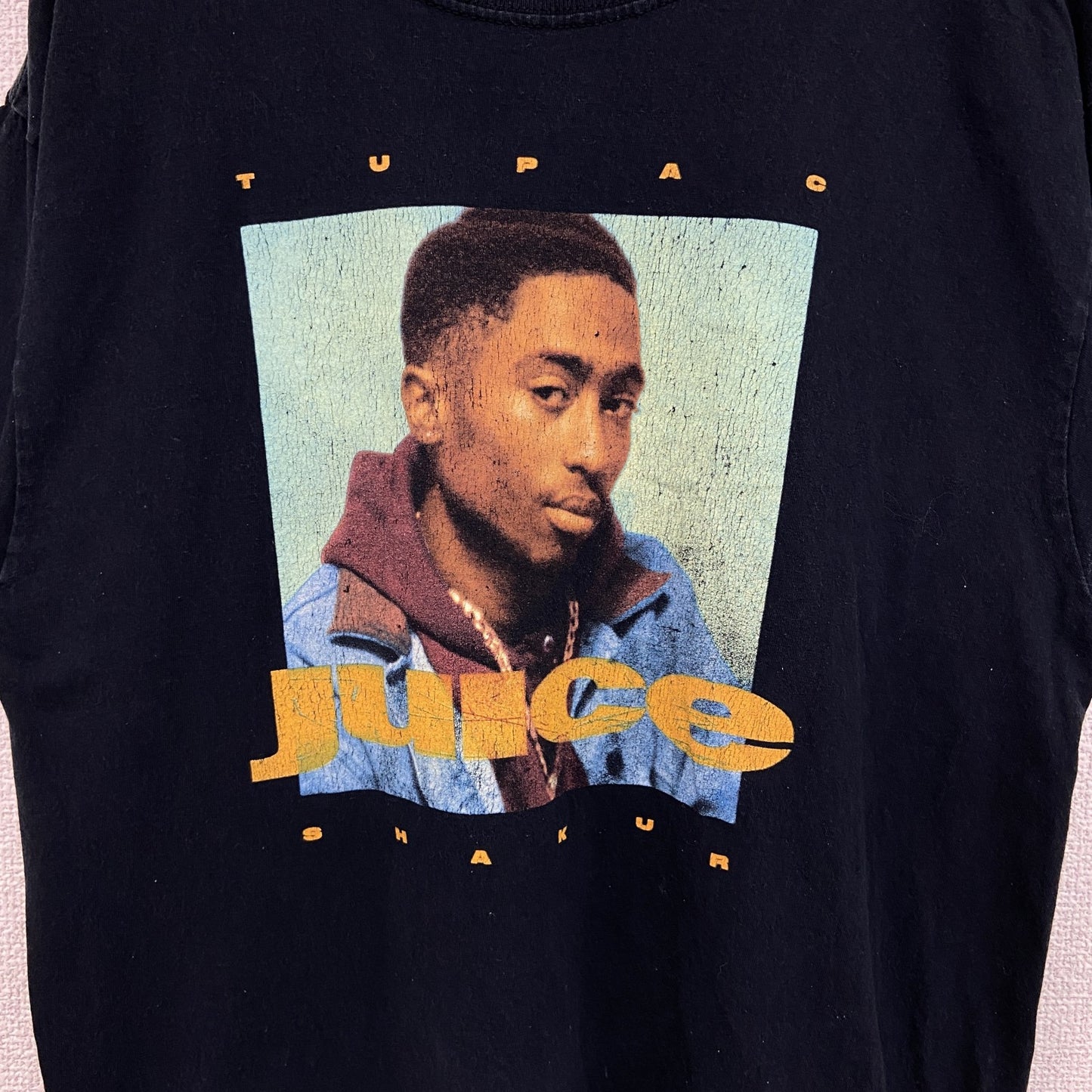 古着 used　２PAC julce　半袖プリントTシャツ　カジュアルデザイン　レトロ　黒　ブラック　クルーネック　Mサイズ