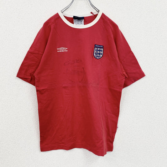 90s　UMBRO　アンブロ　イングランド代表　半袖リンガーTシャツ　ユニフォーム　ゲームシャツ　赤　レッド　Mサイズ