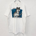 90s　半袖アニマルプリントTシャツ　ホワイト　白　動物　オオカミ　ウルフ　シングルステッチ　XLサイズ