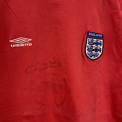 90s　UMBRO　アンブロ　イングランド代表　半袖リンガーTシャツ　ユニフォーム　ゲームシャツ　赤　レッド　Mサイズ