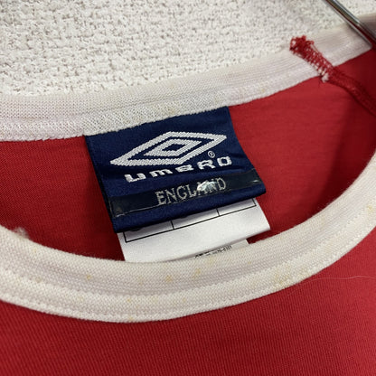 90s　UMBRO　アンブロ　イングランド代表　半袖リンガーTシャツ　ユニフォーム　ゲームシャツ　赤　レッド　Mサイズ