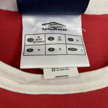 90s　UMBRO　アンブロ　イングランド代表　半袖リンガーTシャツ　ユニフォーム　ゲームシャツ　赤　レッド　Mサイズ