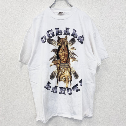 古着 used　半袖プリントTシャツ　ホワイト　白　インディアン　オグラララコタ　シングルステッチ　XLサイズ