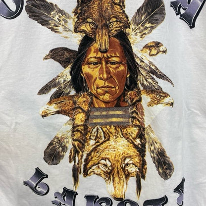 古着 used　半袖プリントTシャツ　ホワイト　白　インディアン　オグラララコタ　シングルステッチ　XLサイズ
