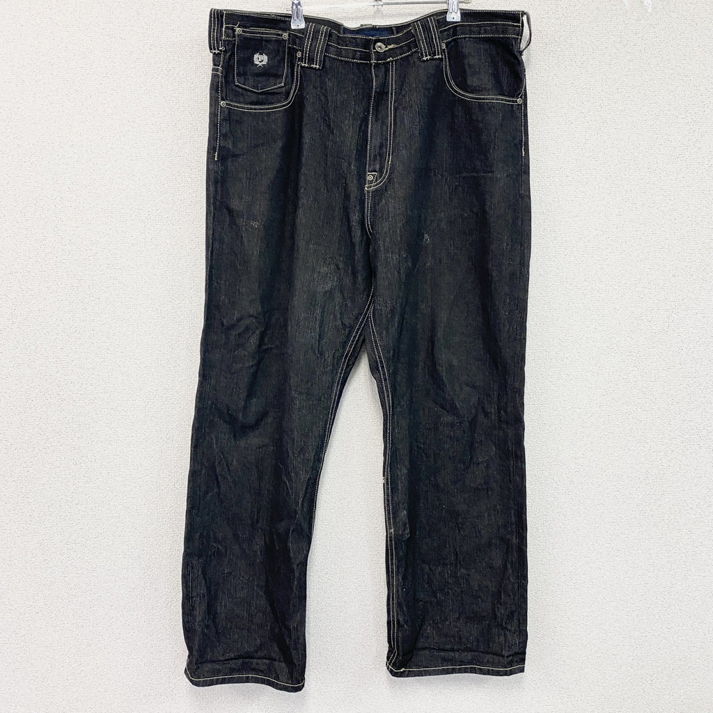 PHAT FARM　ファットファーム　ブラックデニムパンツ/ジーンズ　ジップフライ　刺繍ロゴ　黒　ブラック　W40サイズ