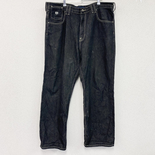 PHAT FARM　ファットファーム　ブラックデニムパンツ/ジーンズ　ジップフライ　刺繍ロゴ　黒　ブラック　W40サイズ