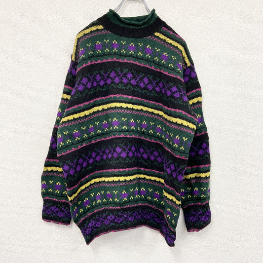 90s　UNITED COLORS OF BENETTON　ベネトン　ウールニットセーター　総柄　マルチカラー　緑　グリーン
