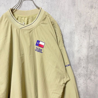 古着 used　NICKLAUS　長袖ナイロンプルオーバー　ワンポイント刺繍　テキサス　ゴルフ　黄色　ビッグシルエット　XLサイズ