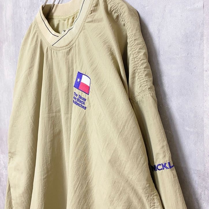 古着 used　NICKLAUS　長袖ナイロンプルオーバー　ワンポイント刺繍　テキサス　ゴルフ　黄色　ビッグシルエット　XLサイズ