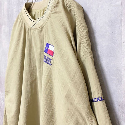 古着 used　NICKLAUS　長袖ナイロンプルオーバー　ワンポイント刺繍　テキサス　ゴルフ　黄色　ビッグシルエット　XLサイズ