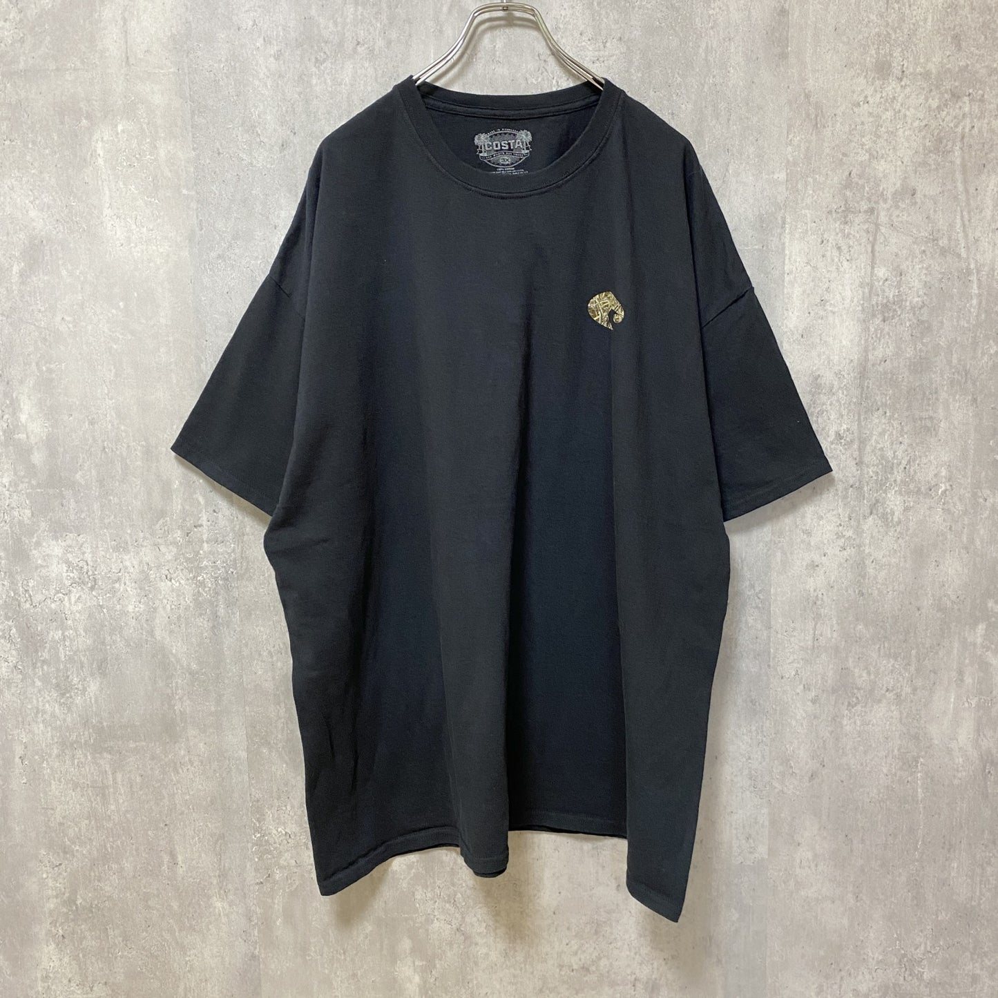 古着 used　COSTA　半袖ワンポイントTシャツ　バックプリント　黒　ブラック　ビッグシルエット　オーバーサイズ　3XLサイズ
