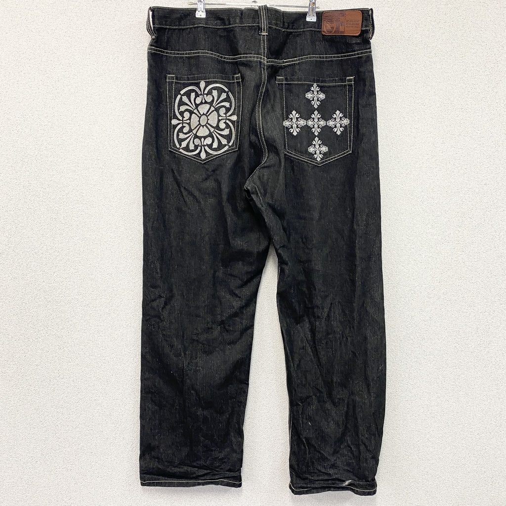 PHAT FARM　ファットファーム　ブラックデニムパンツ/ジーンズ　ジップフライ　刺繍ロゴ　黒　ブラック　W40サイズ